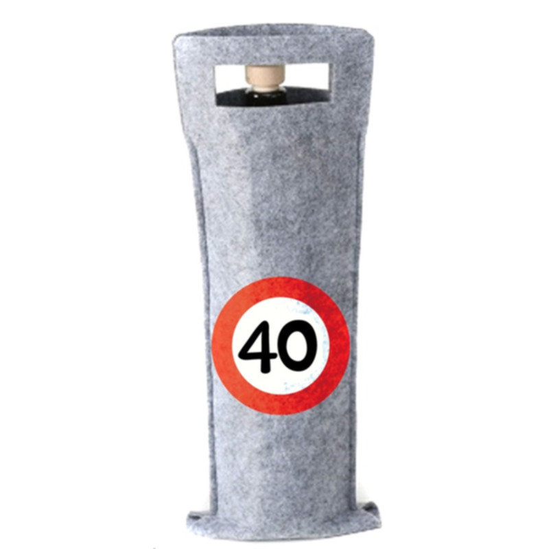 Udo Schmidt Filz-Flaschen-Tasche 40 Verkehrsschild originelle Geschenktasche aus Filz für runde Geburtstage